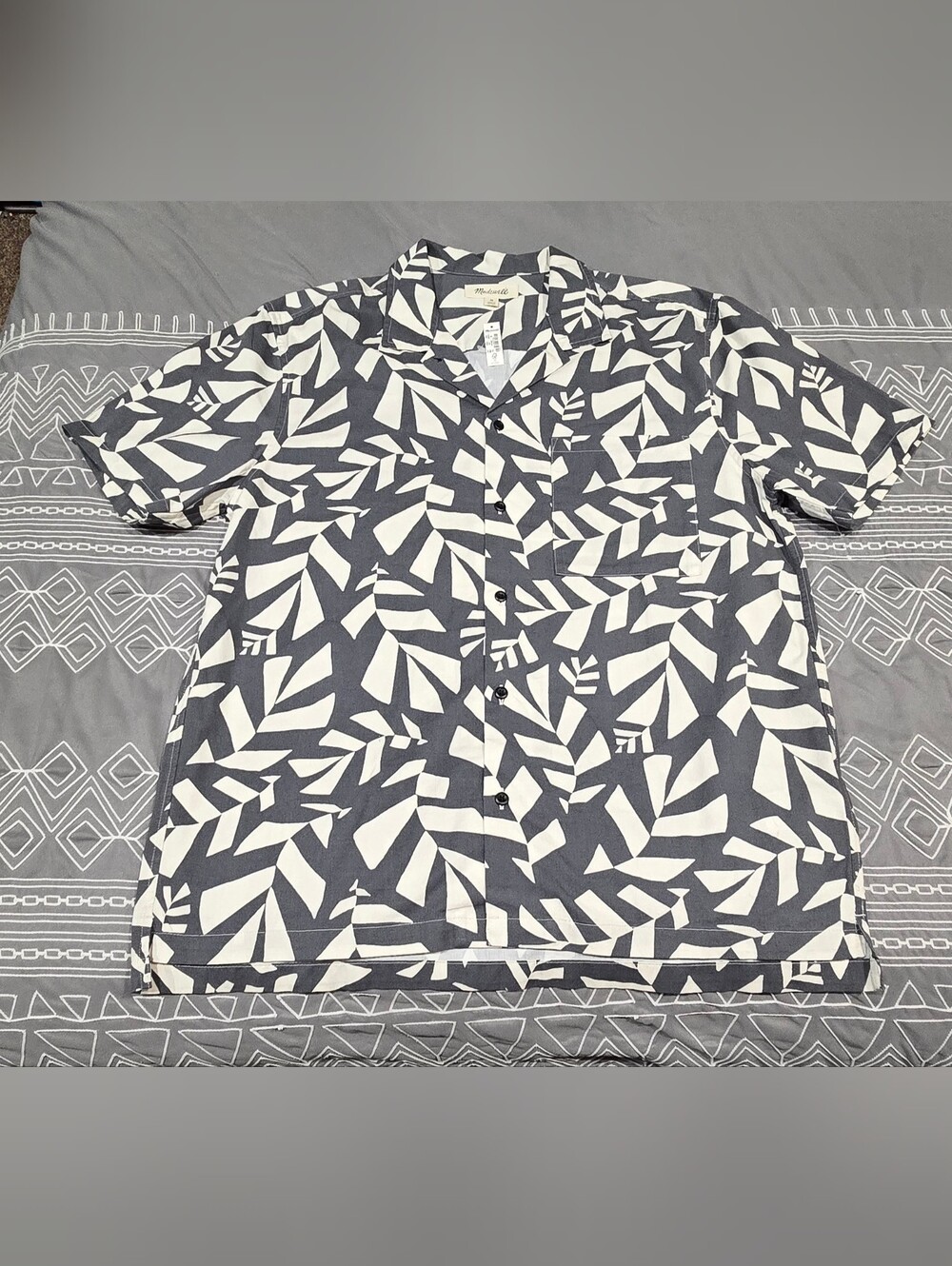 Madewell Men's Short Sleeve Boxy Shirt In Leaf Block Print Size Medium